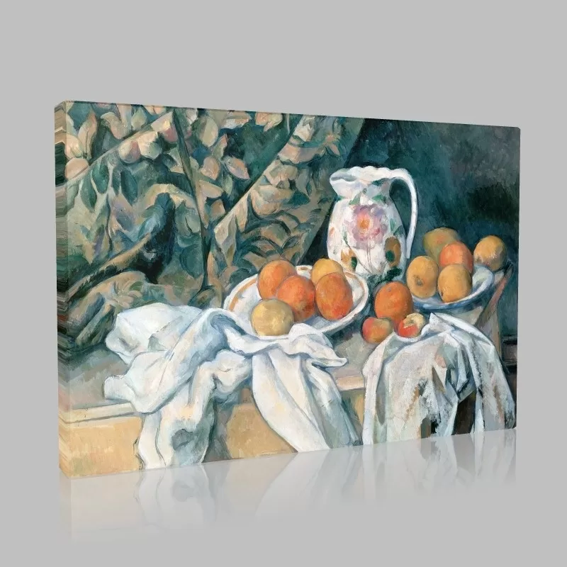 Paul Cezanne-Still Life with a Curtain Tablo